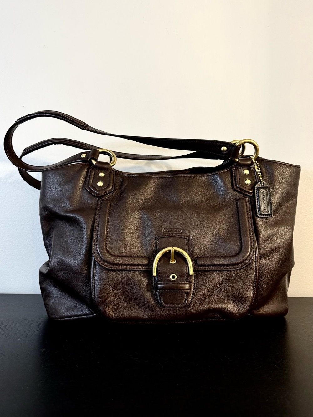 Coach Campbell Belle F24961 Carryall Leather Hobo Chocolate Brown Shoulder Bag